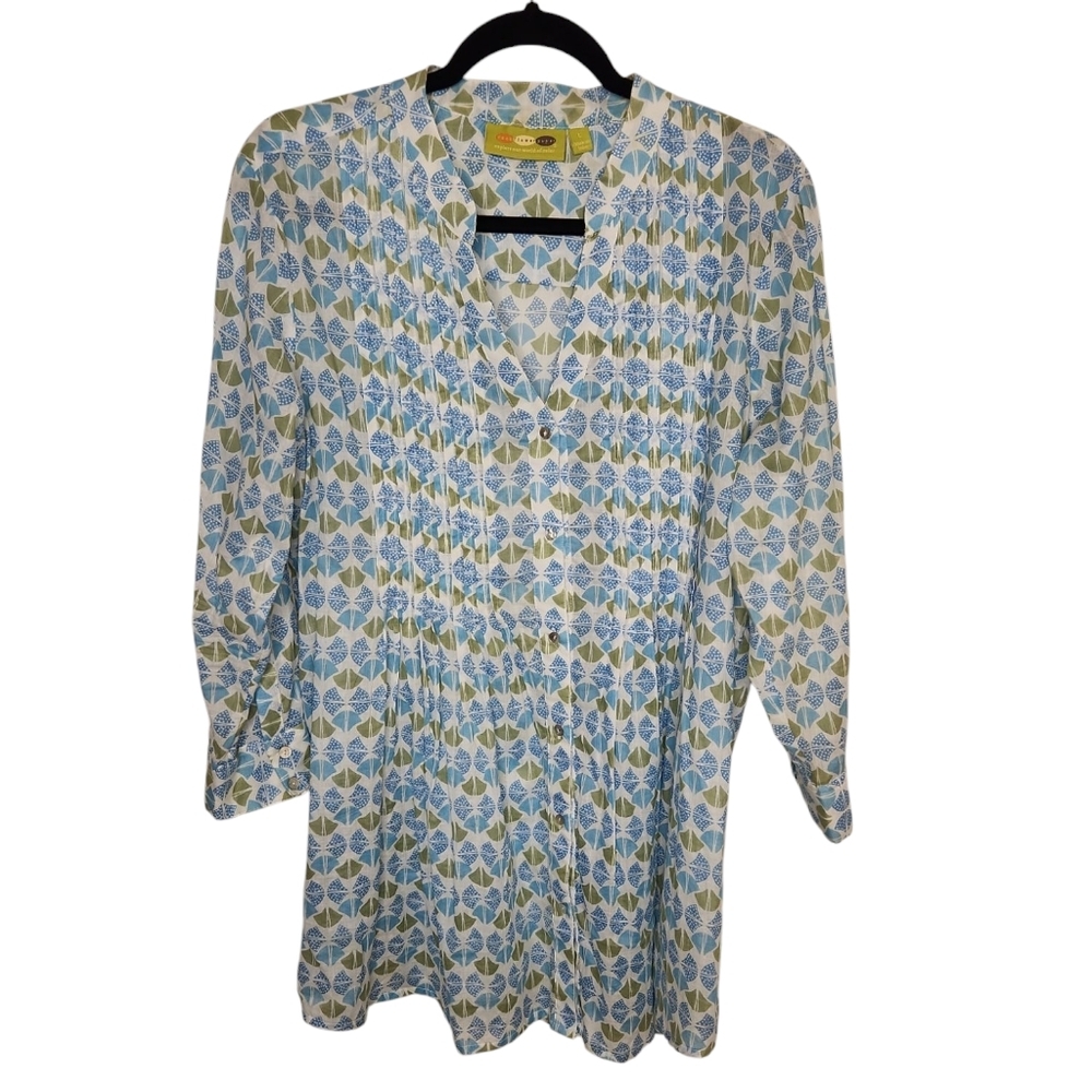 NWOT Rockflowerpaper Women's Blue/Green Cotton Tunic Style Dress/Top Size L